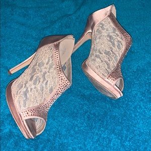 Nude lace and bling high heels